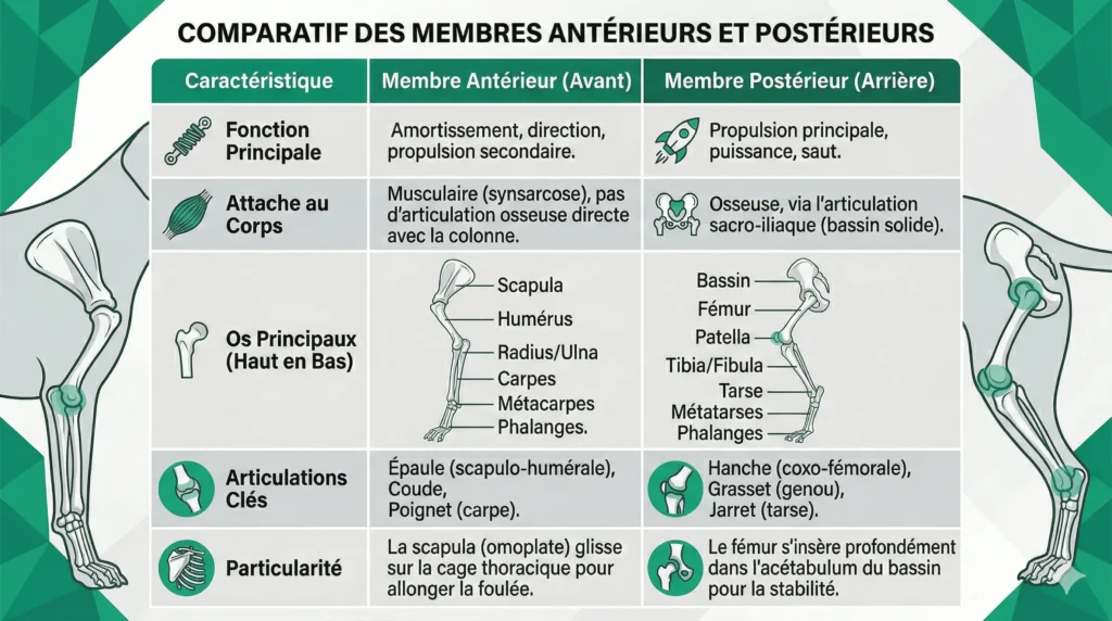 Comparatif des membres antérieurs et postérieurs Comparatif des membres antérieurs et postérieurs