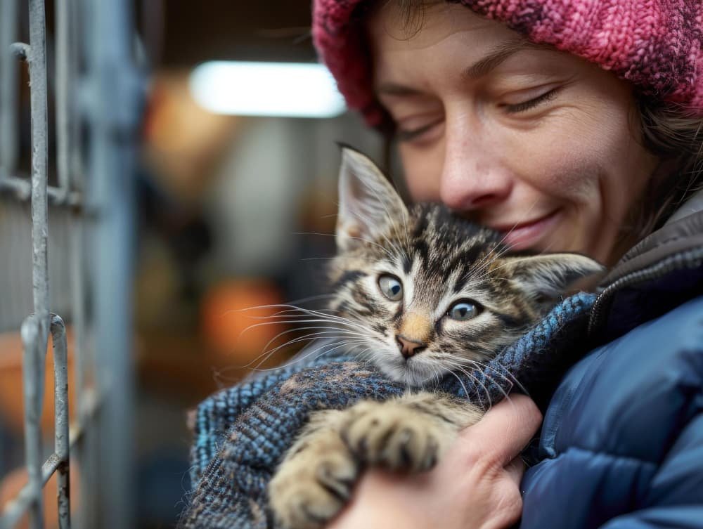 Femme heureuse et aimante chat