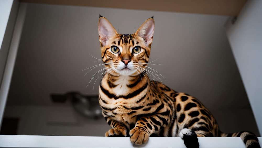 Beau chaton du Bengale sur une etagère