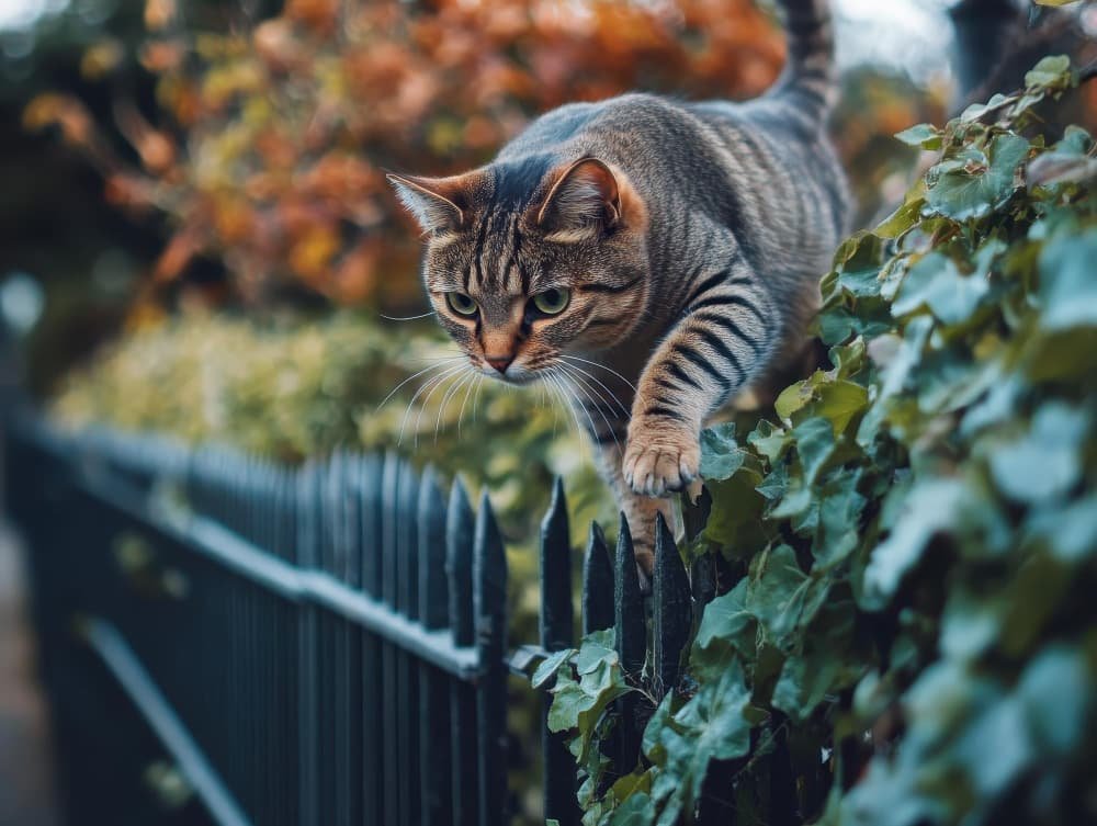Un chat sur une clôture étroite