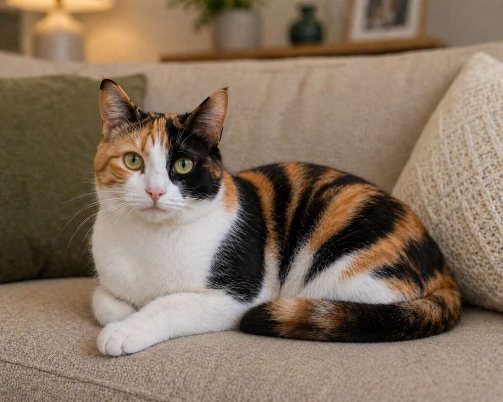 Chat isabelle sur le canapé