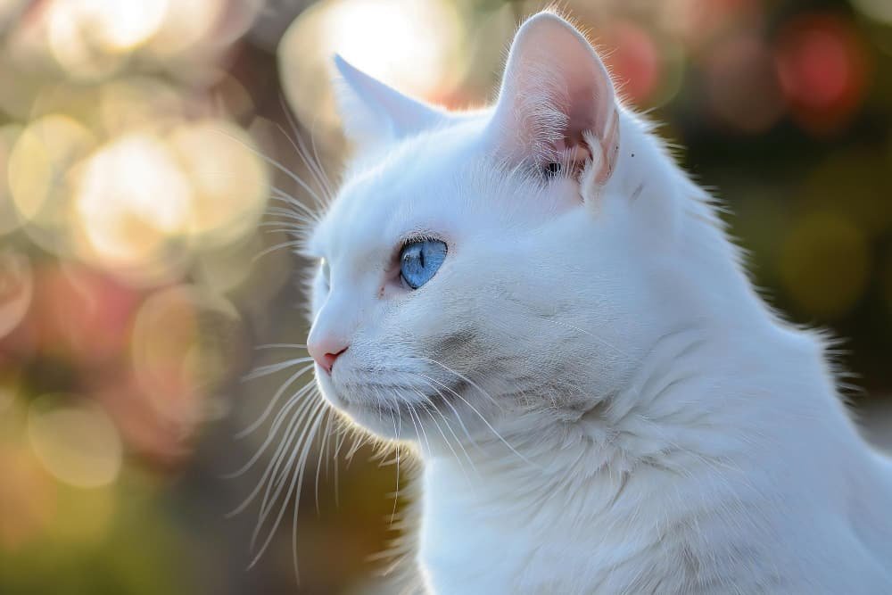 Beau chat blanc avec des yeux bleus