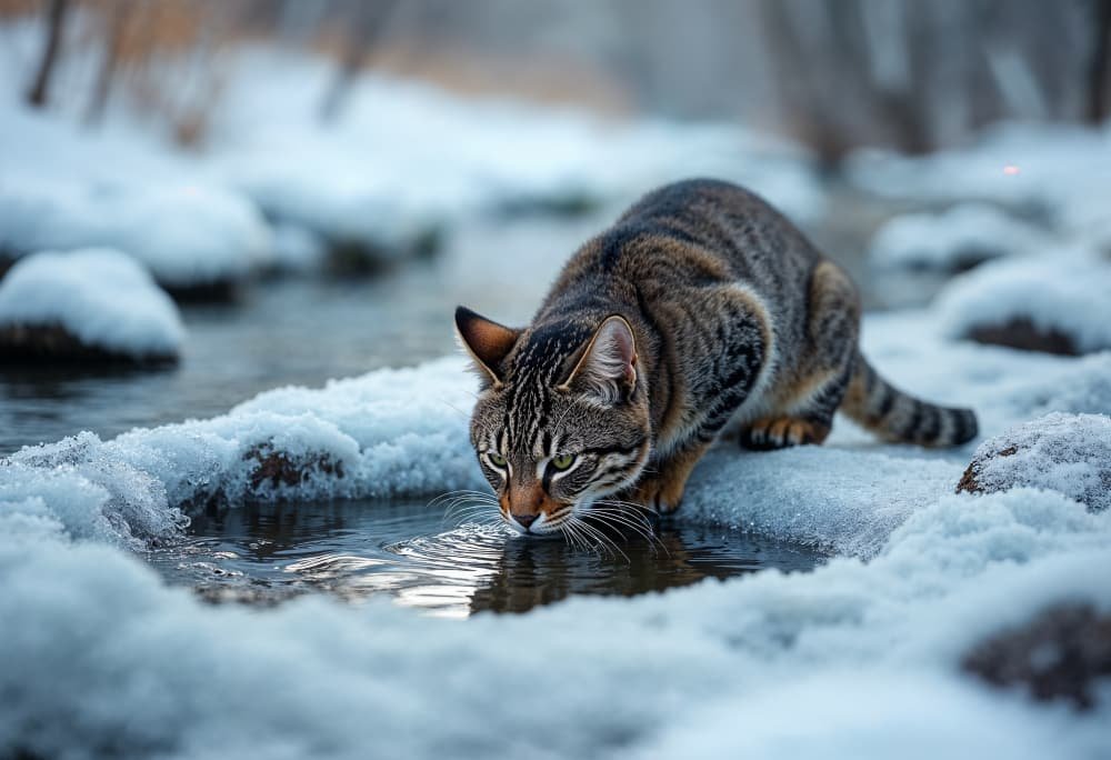 Chat dans un environnement enneigé Chat dans un environnement enneigé